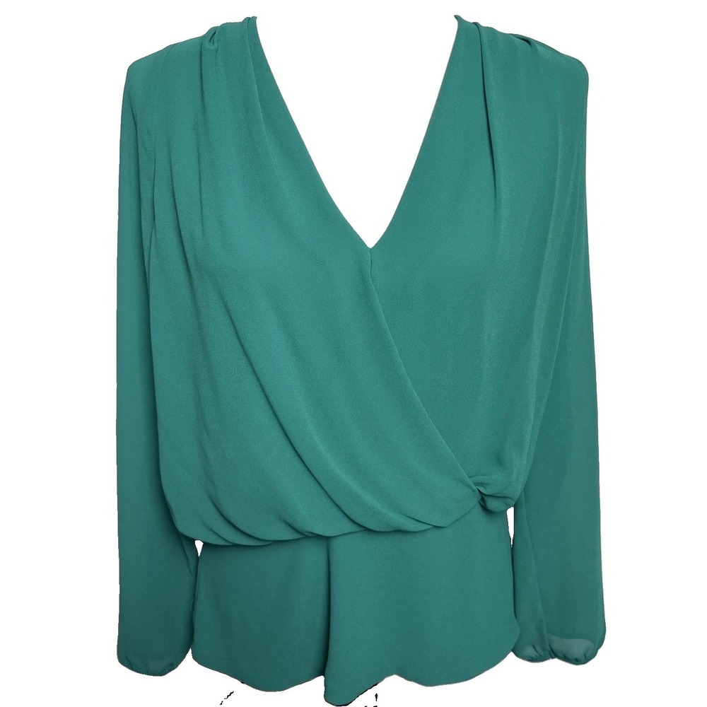 Fab'rik Top Faux Wrap Tie Back Side Zip Womens Large Green Office Attire
